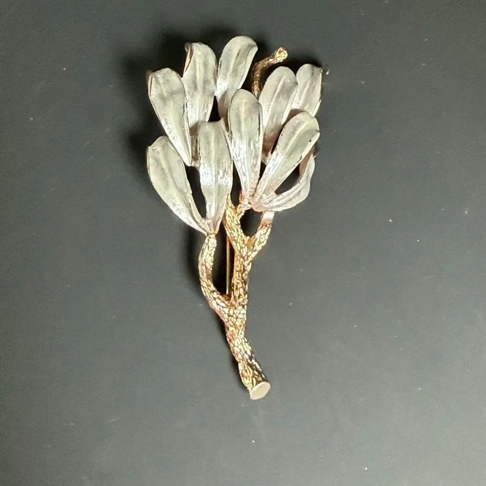 Vintage Pastelli Two Tone Floral Branch Brooch Gold Silver Tone 2.5